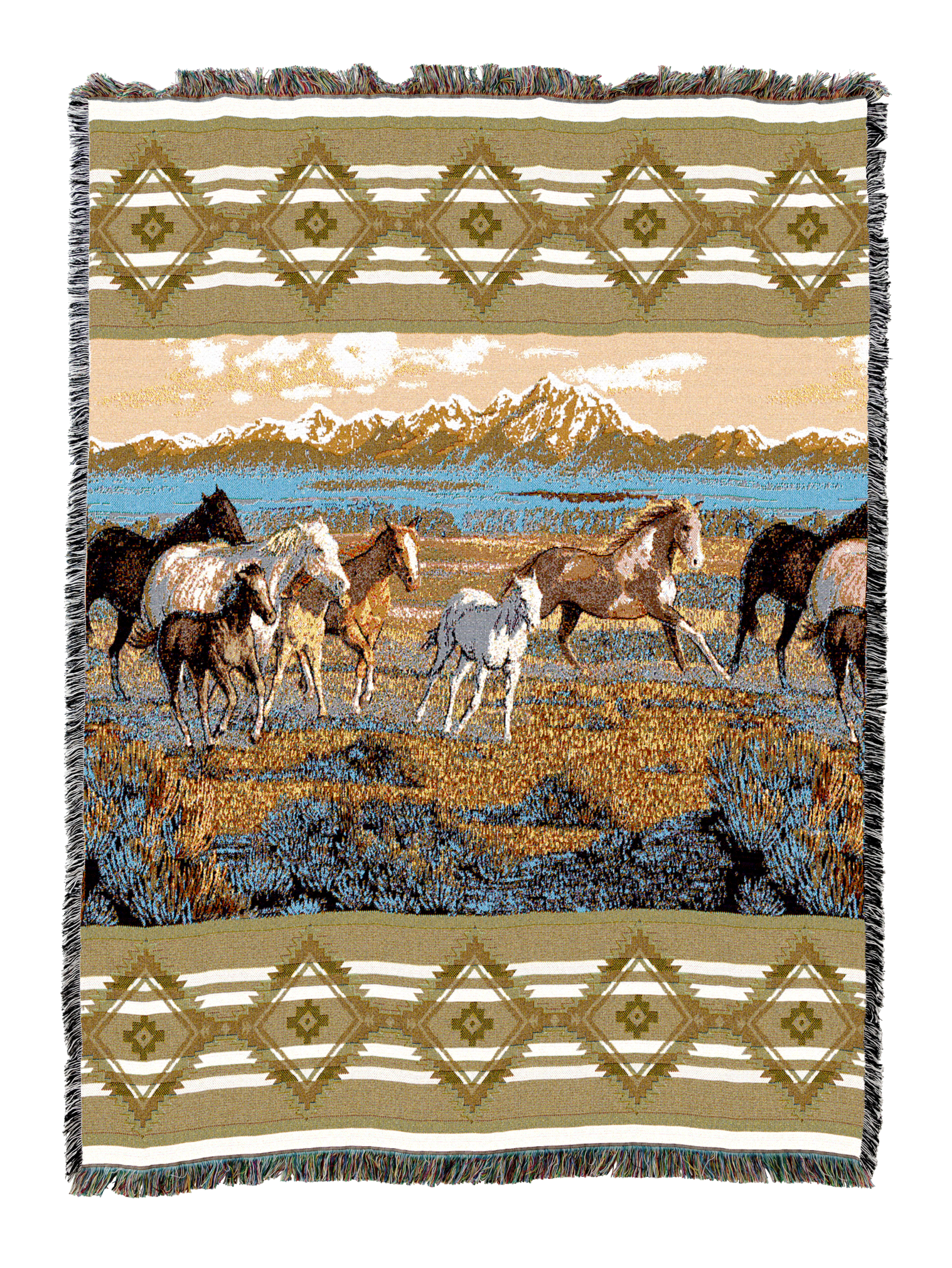 Wild Horses Beige Tapestry Blanket