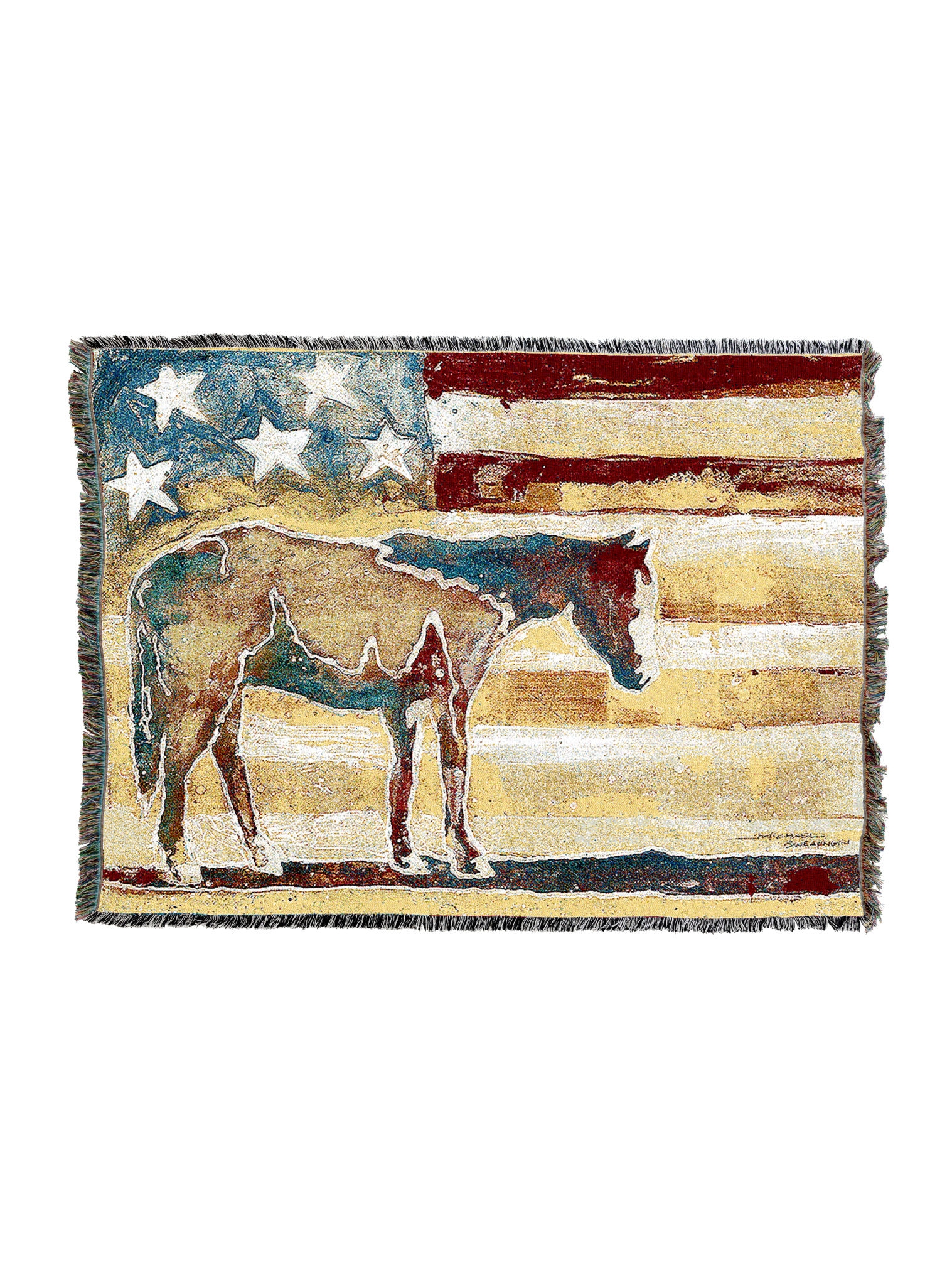 Horse Red White Blue Tapestry Blanket