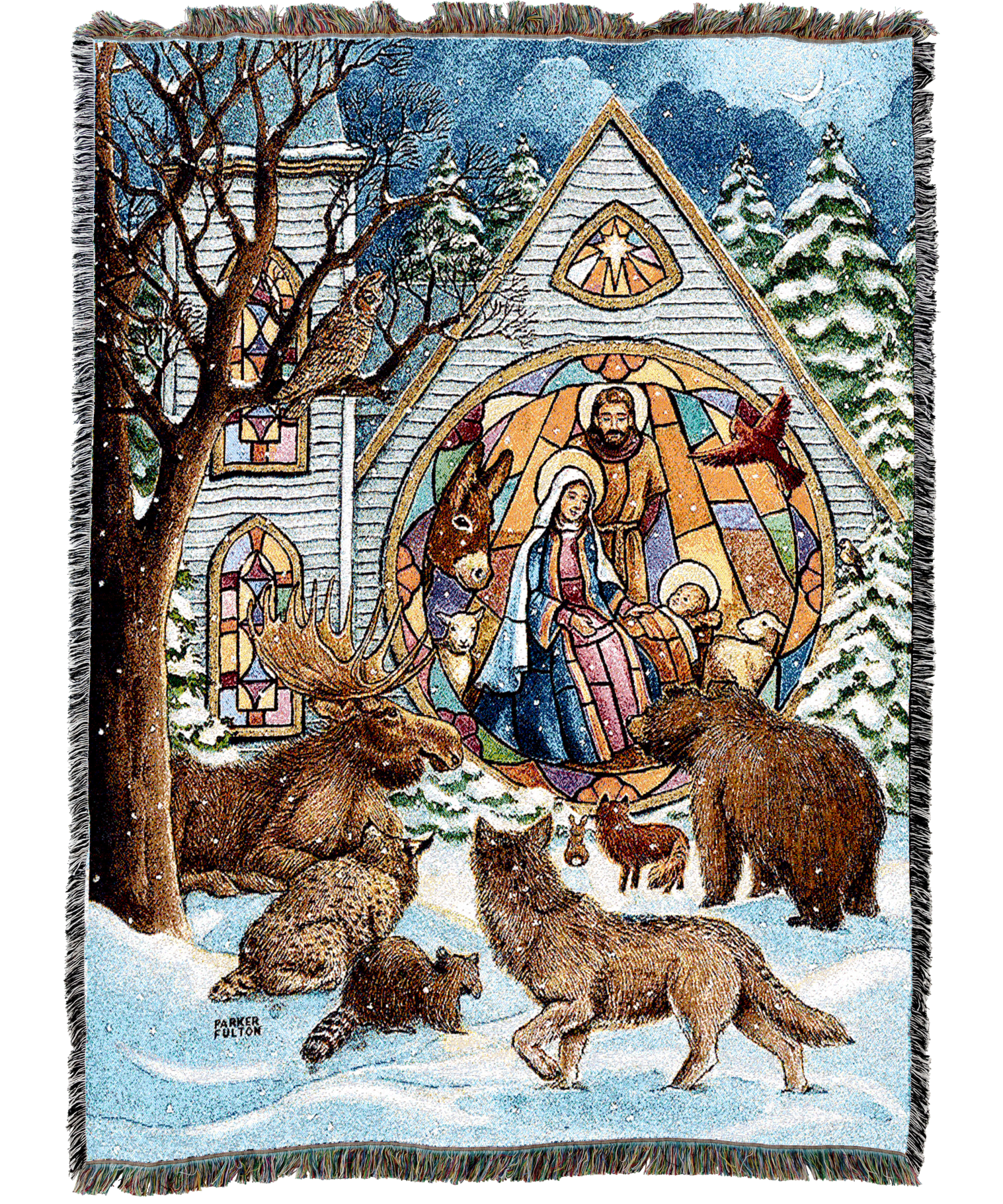 Snowfall Nativity Tapestry Blanket