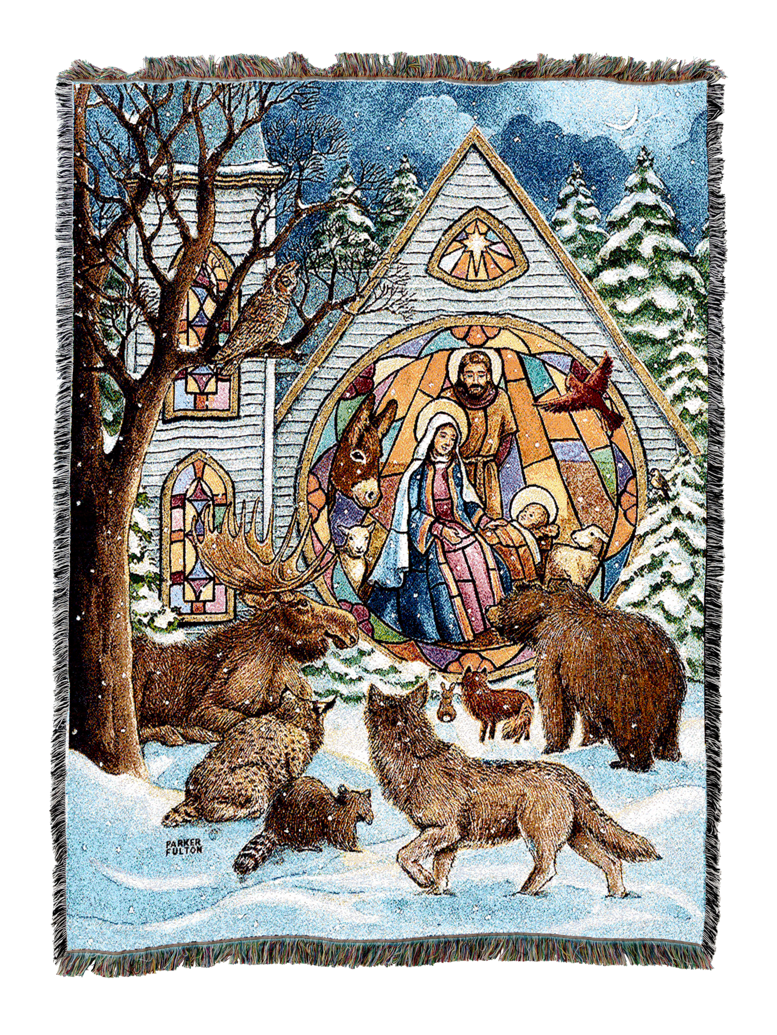 Snowfall Nativity Tapestry Blanket