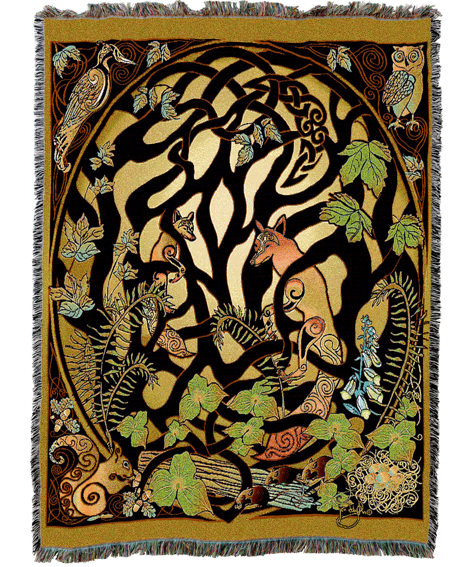 Woodland Fox and Forest Animals Celtic Blanket
