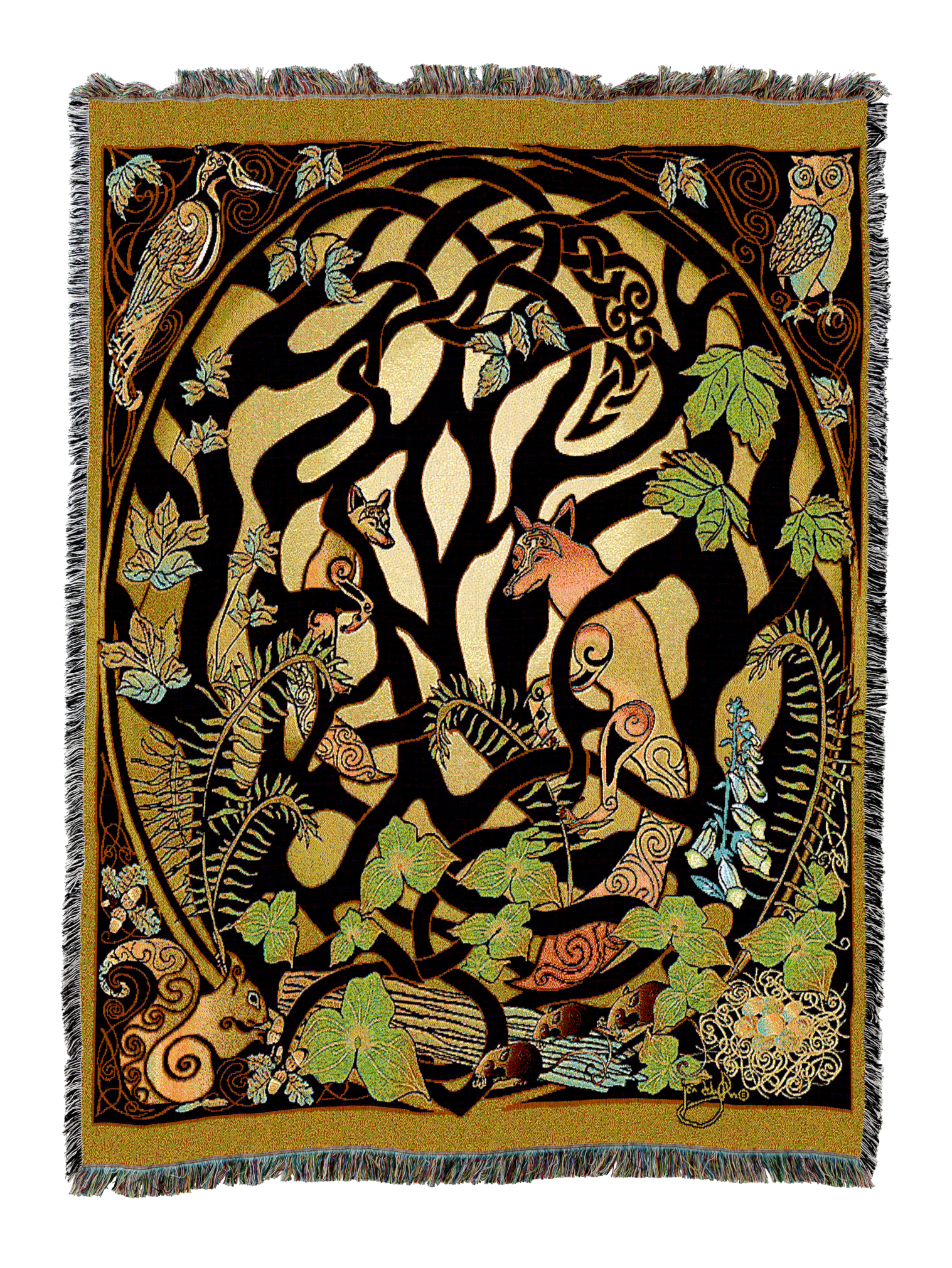 Woodland Fox and Forest Animals Celtic Blanket