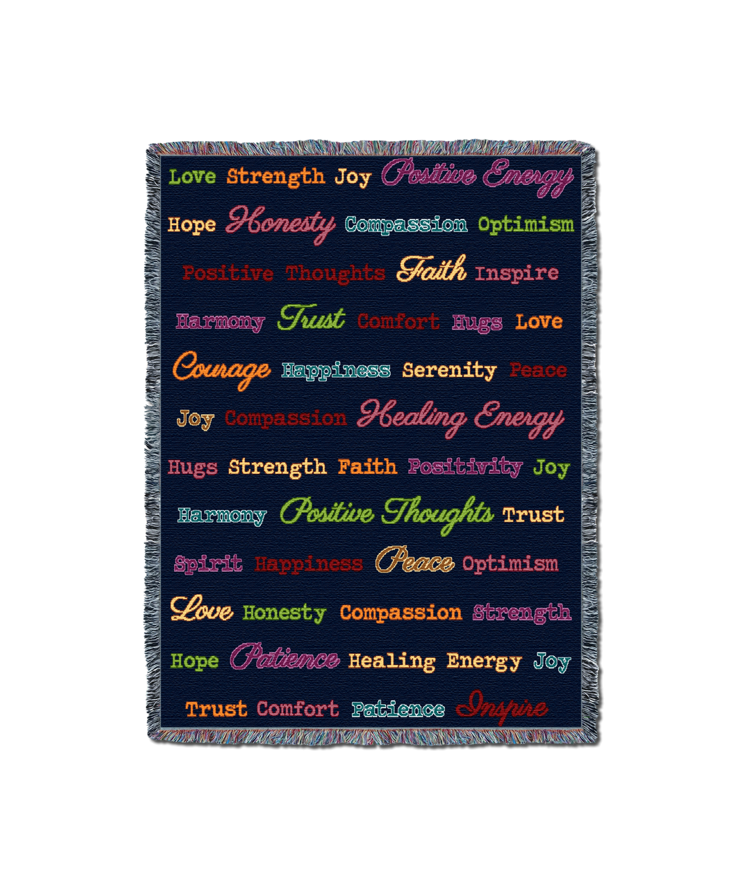 Word Hugs Blue Herringbone Multi-Color Text 54X70 Blanket