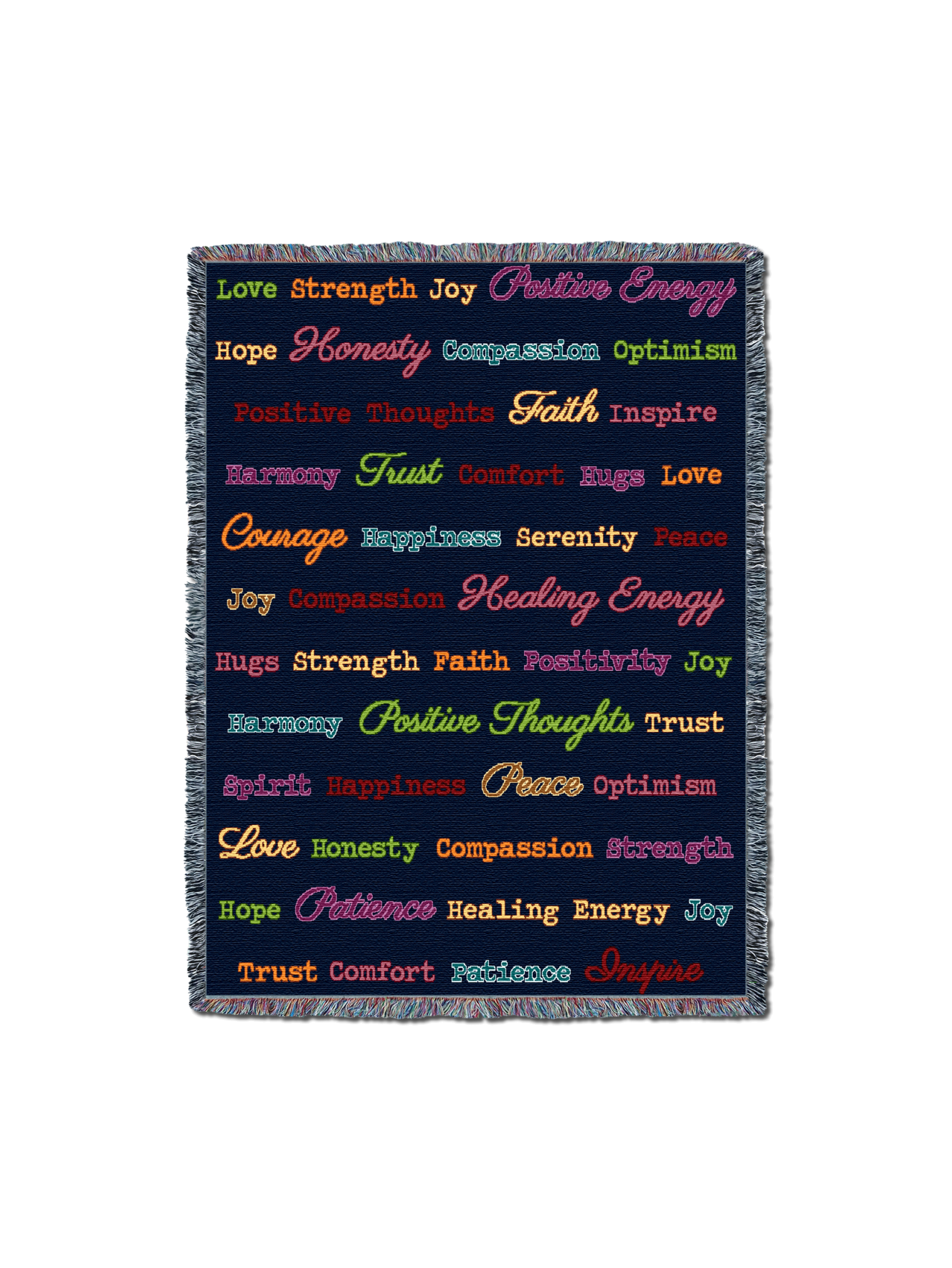 Word Hugs Blue Herringbone Multi-Color Text 54X70 Blanket