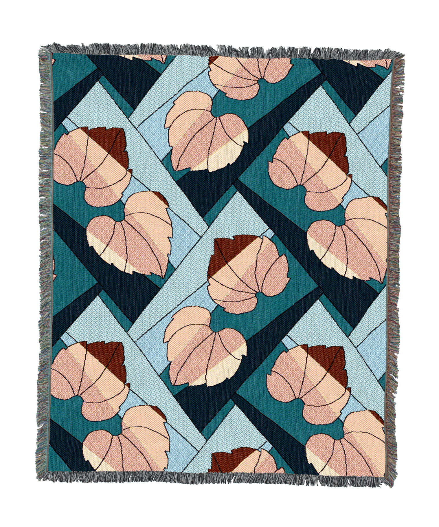 Leaves Blanket Rust on Teal 60x50
