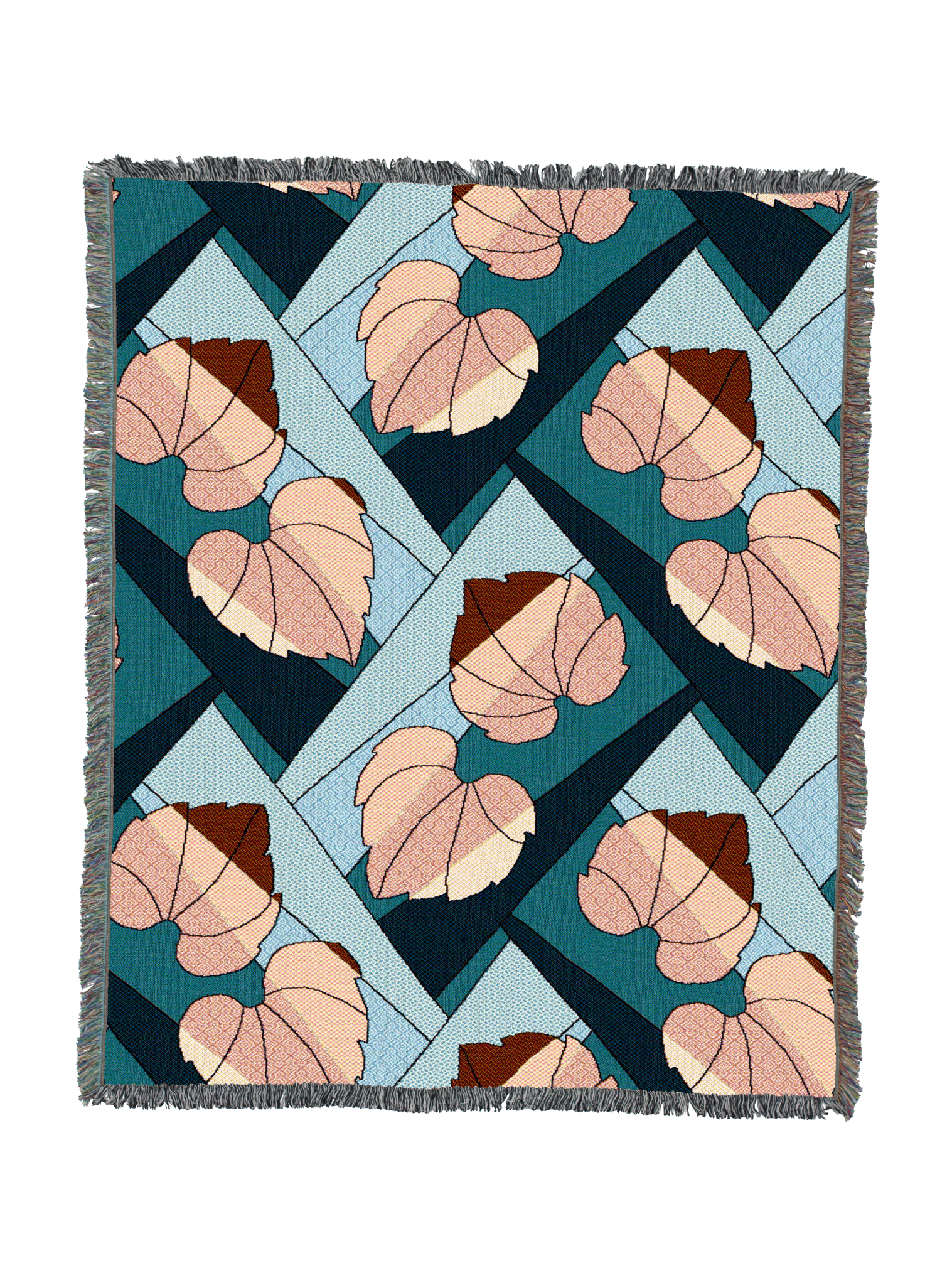 Leaves Blanket Rust on Teal 60x50