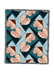 Leaves Blanket Rust on Teal 60x50