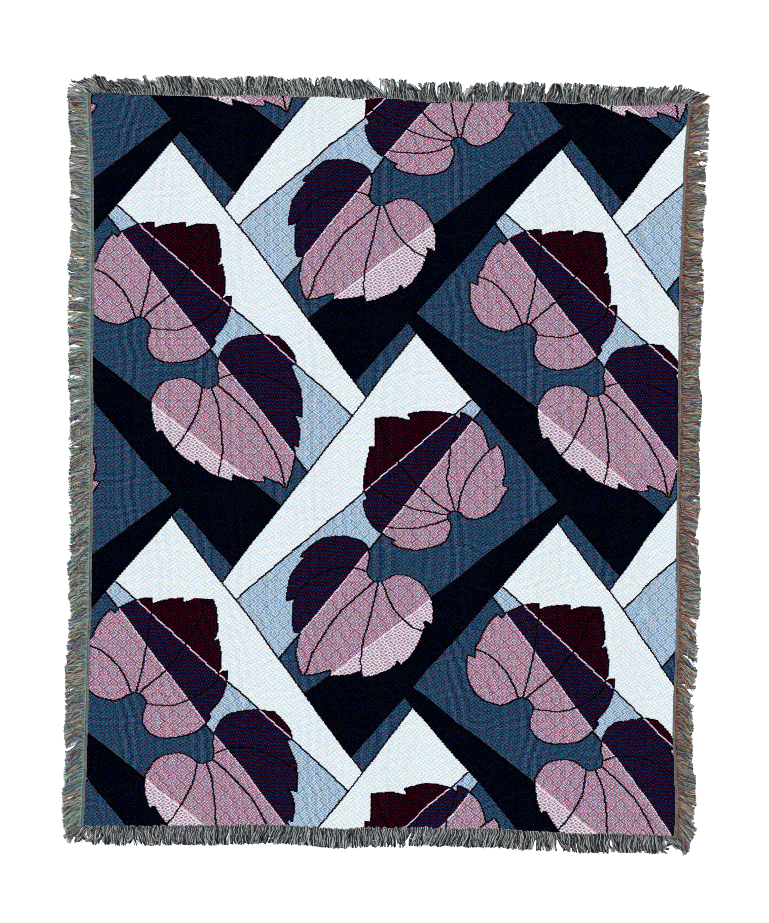 Leaves Blanket Berry on Blue 60x50