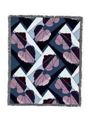 Leaves Blanket Berry on Blue 60x50