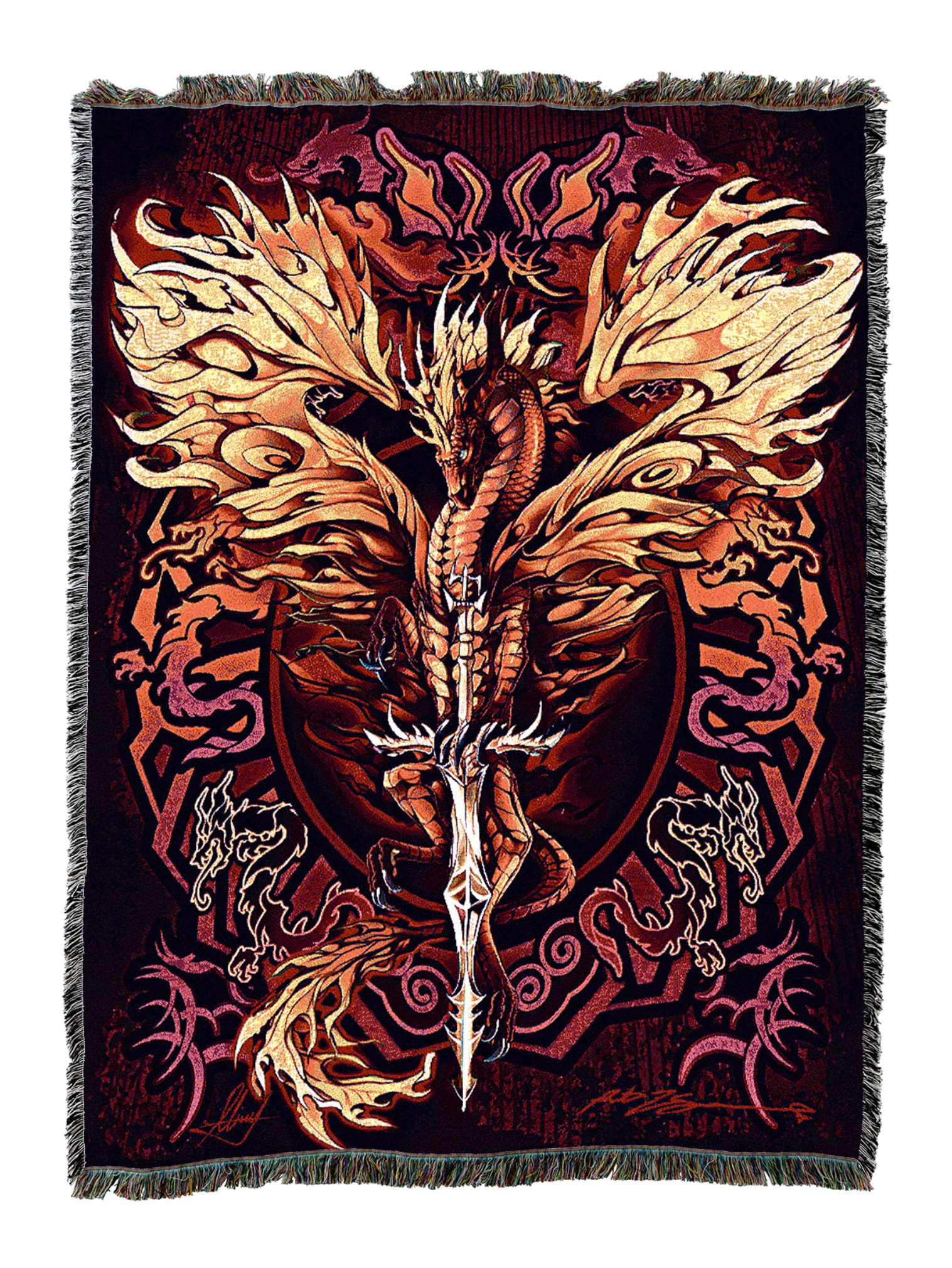 Flameblade Fantasy Dragon Blanket