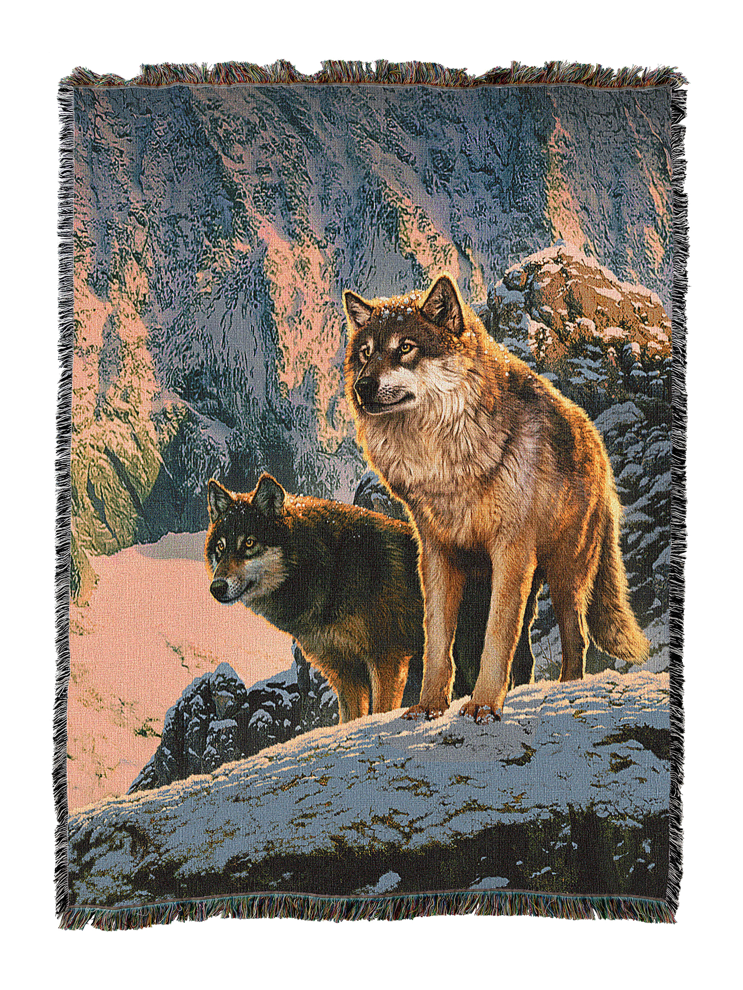 Wolf Couple In Sunset Blanket