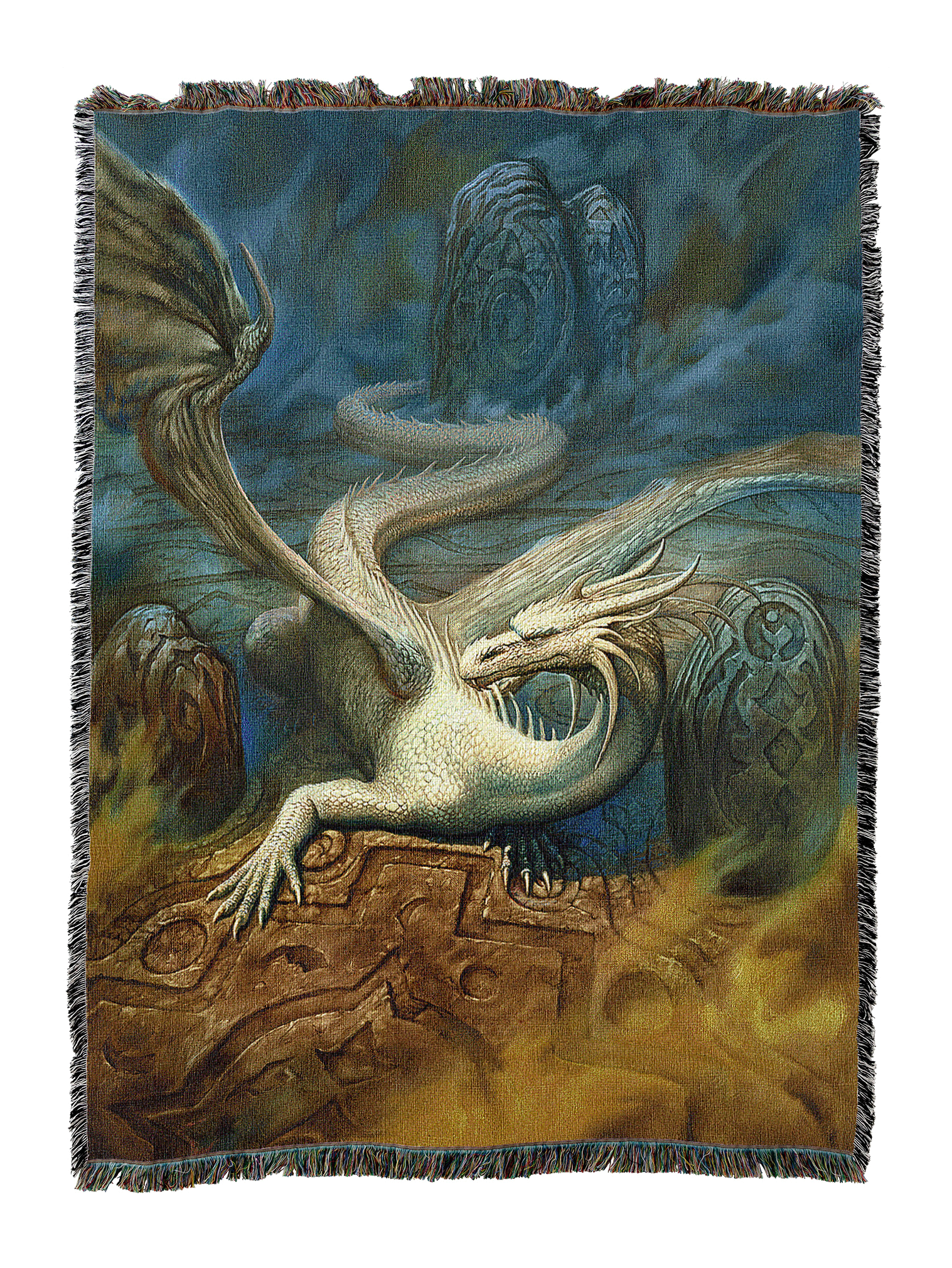 White Dragon In Cave Blanket