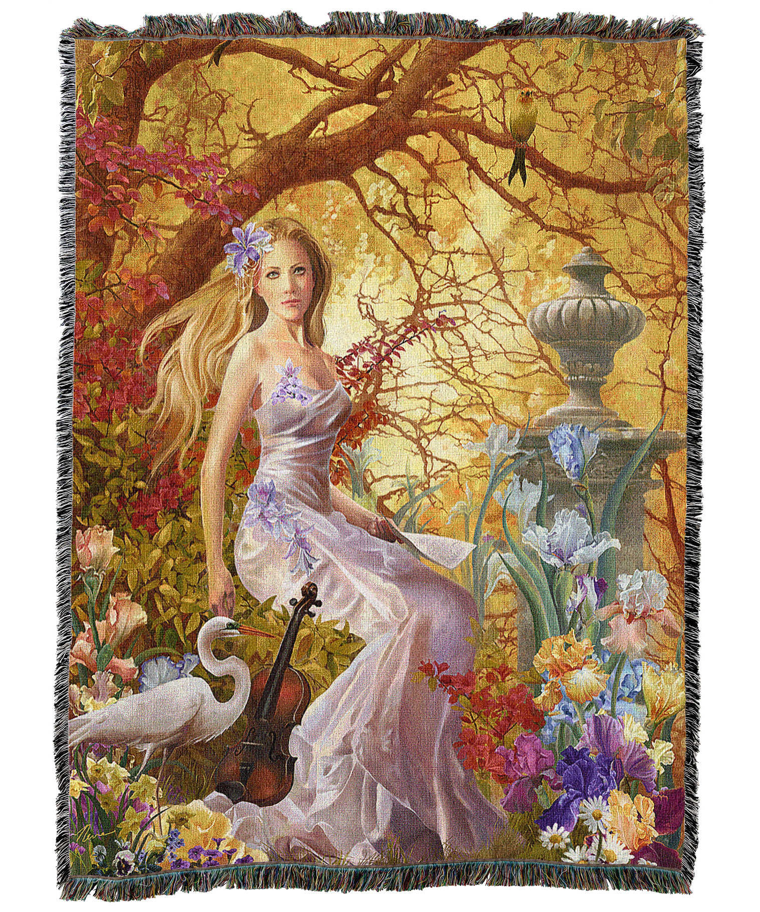Woman in Garden with Violin Lost Melody Blanket