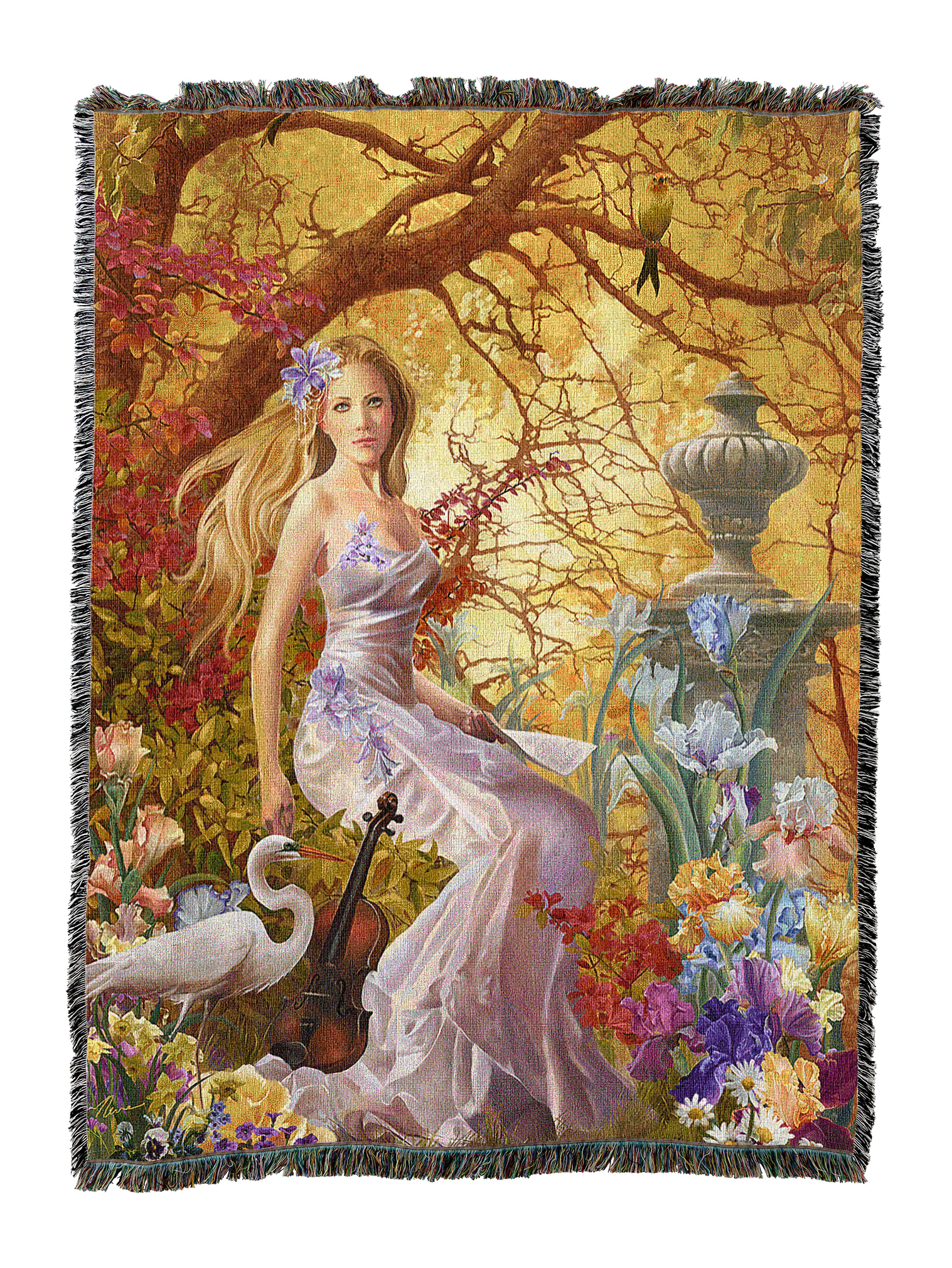 Woman In Garden With Violin Lost Melody Blanket