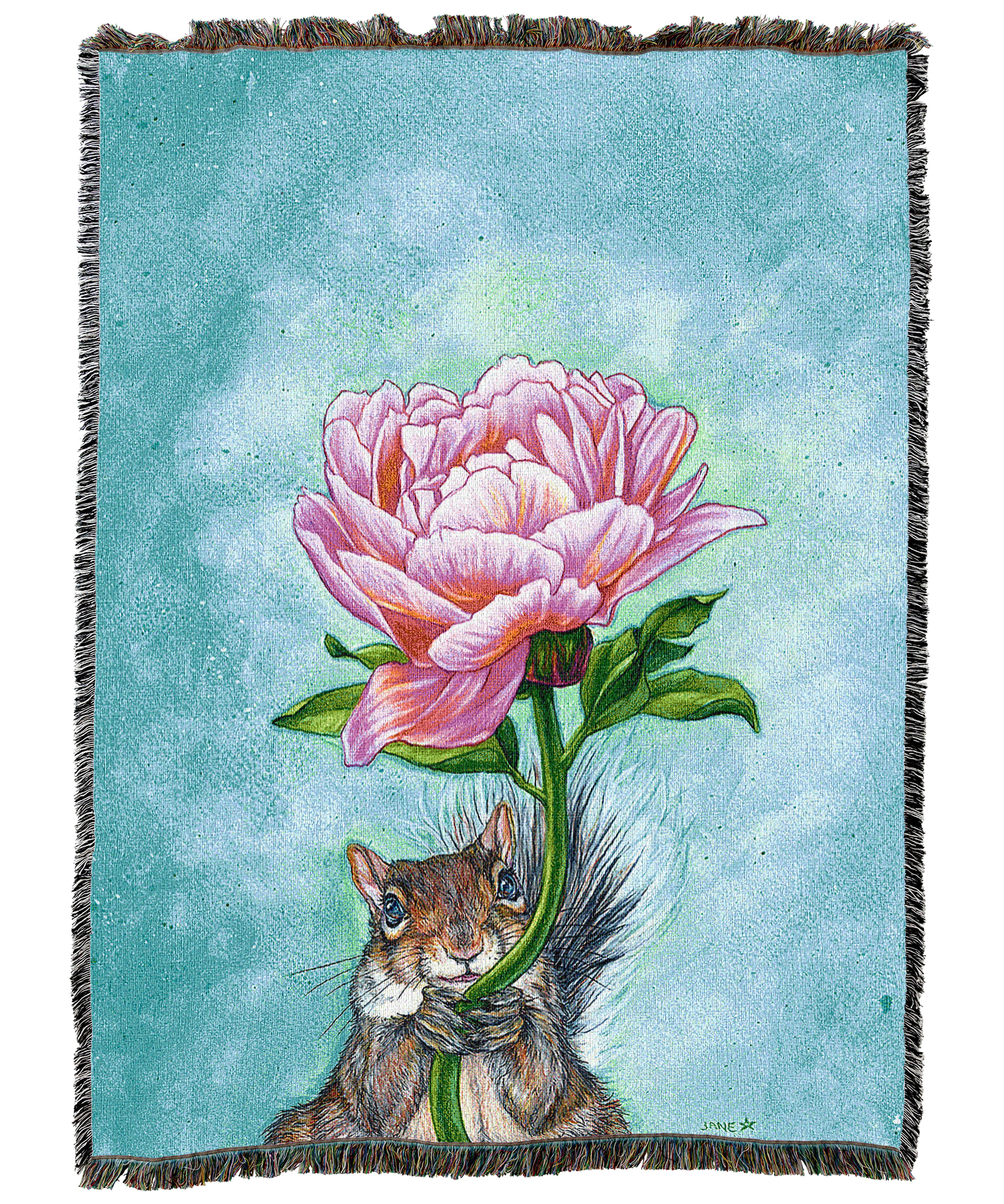Squirrel With Peony Blanket