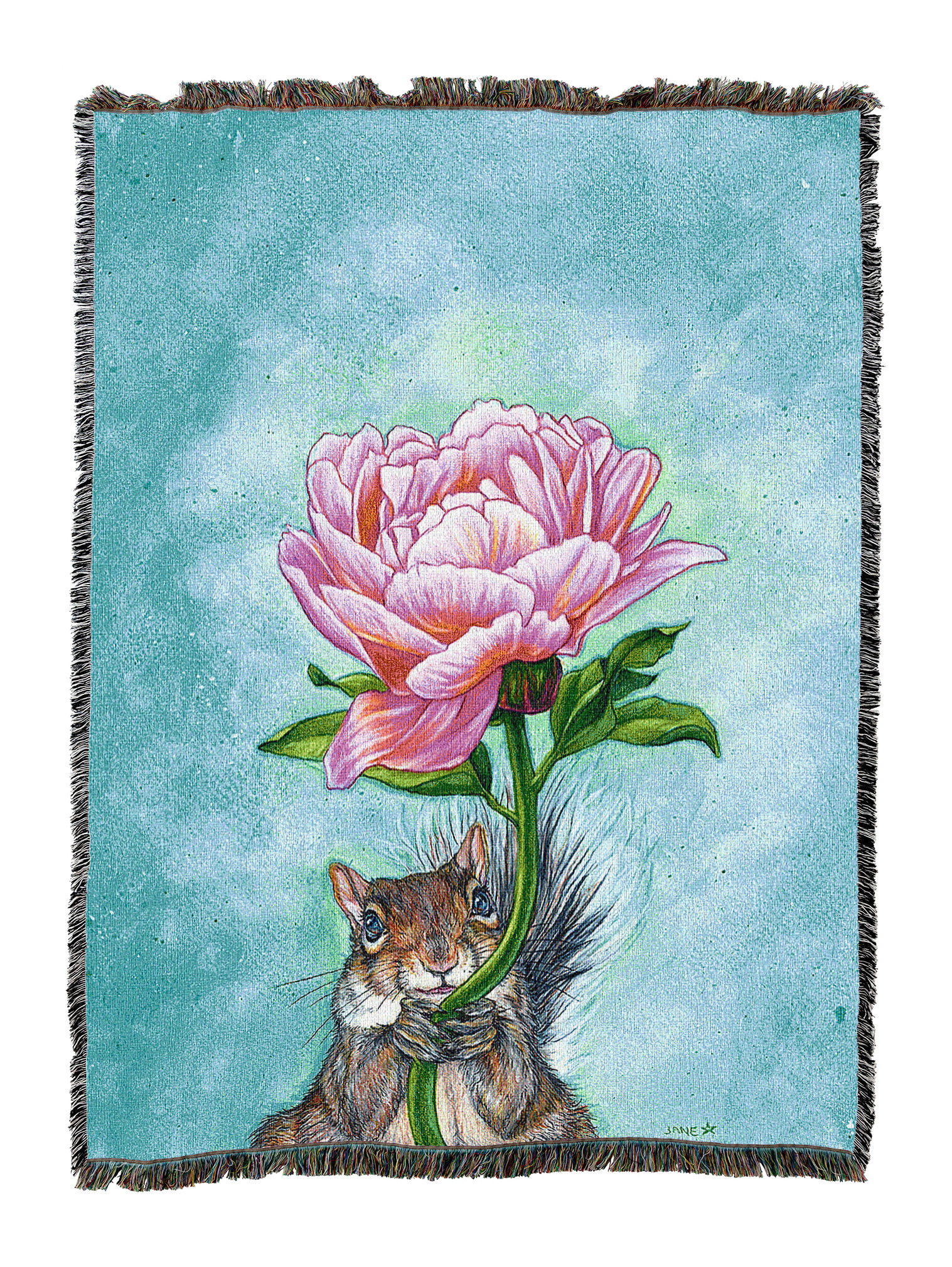 Squirrel With Peony Blanket