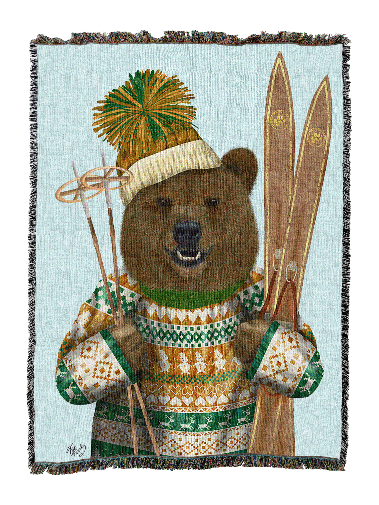 Bear In Christmas Sweater Blanket