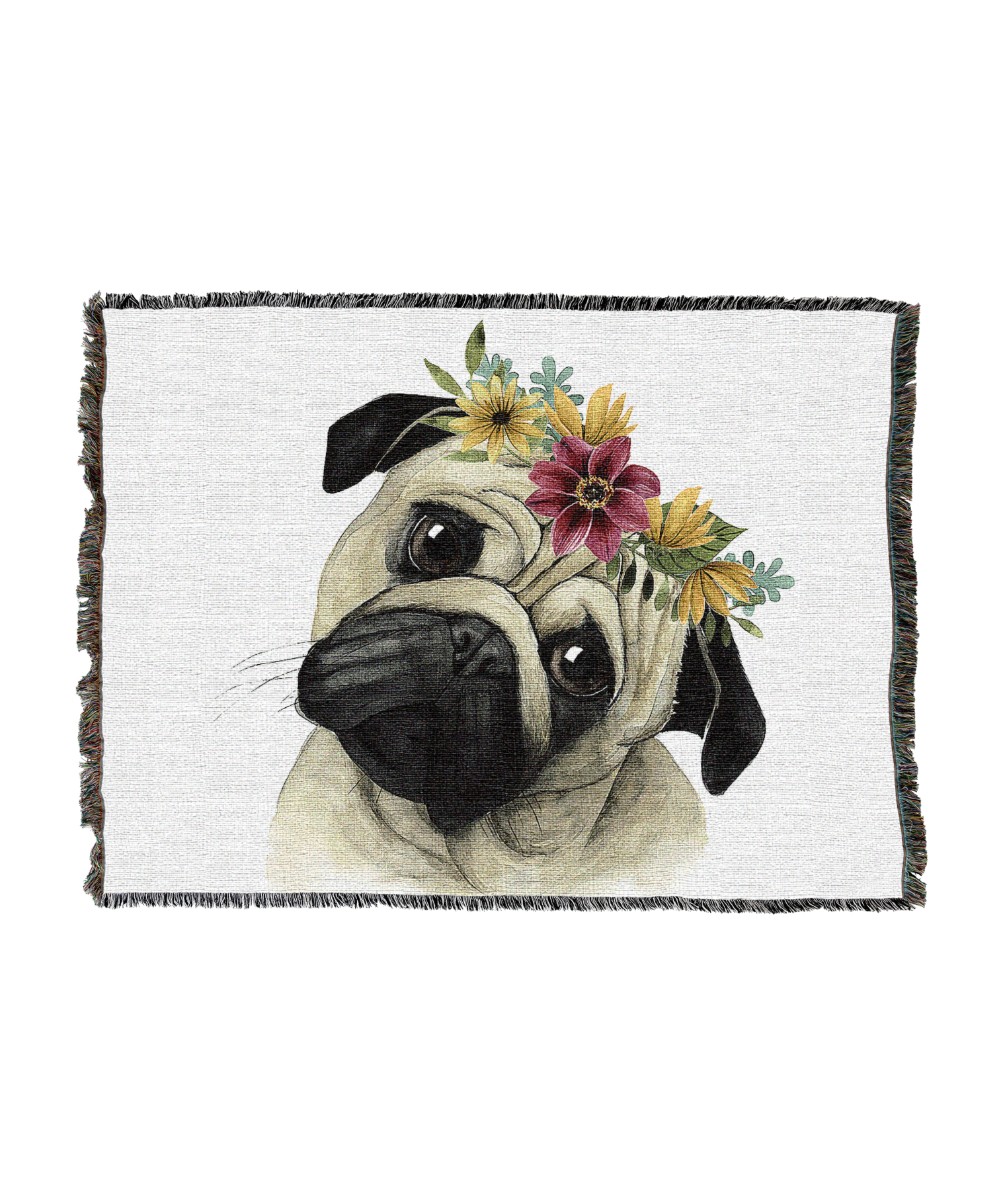 Pug Flower Crown Blanket