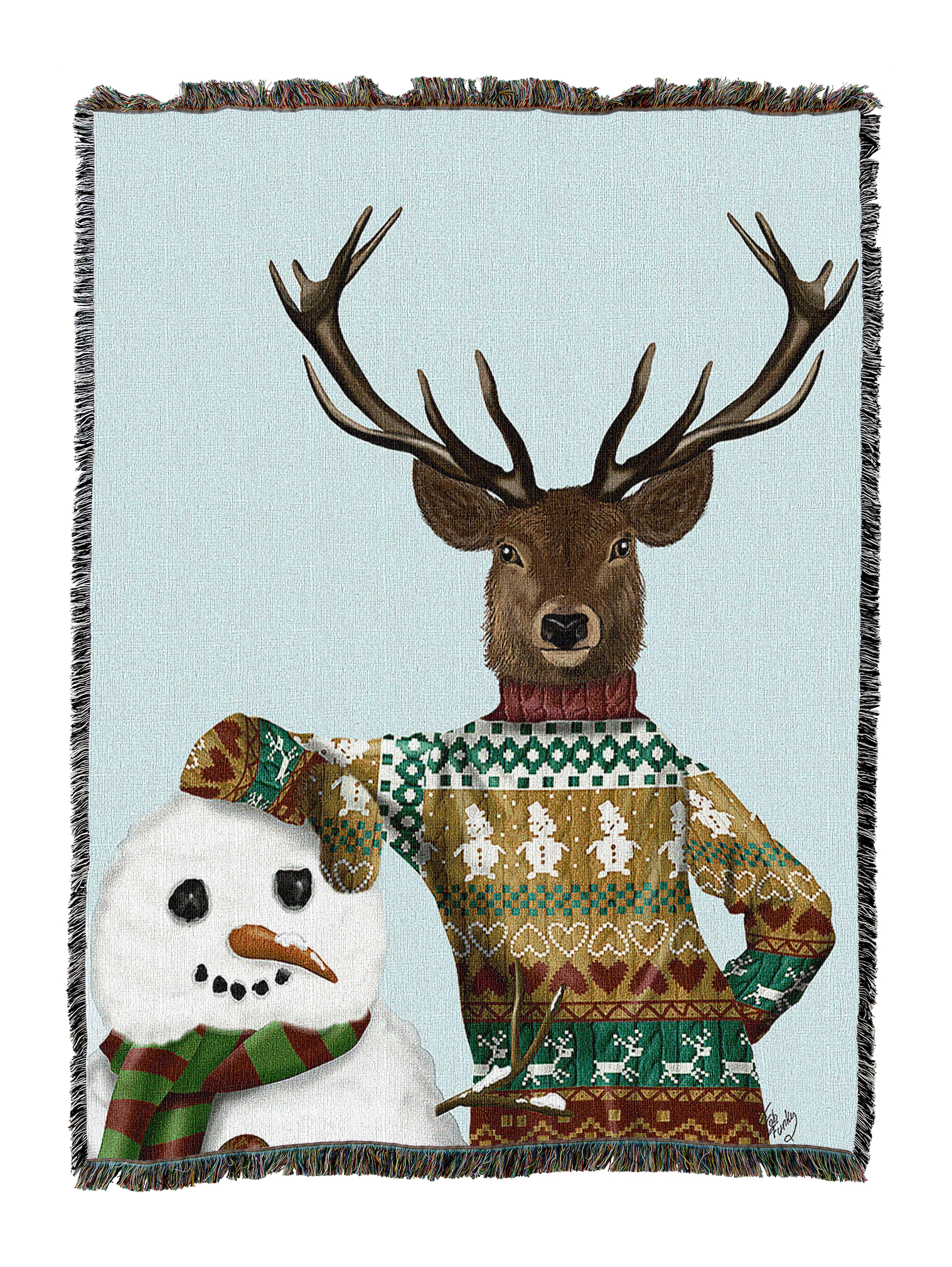 Deer And Snowman Blanket
